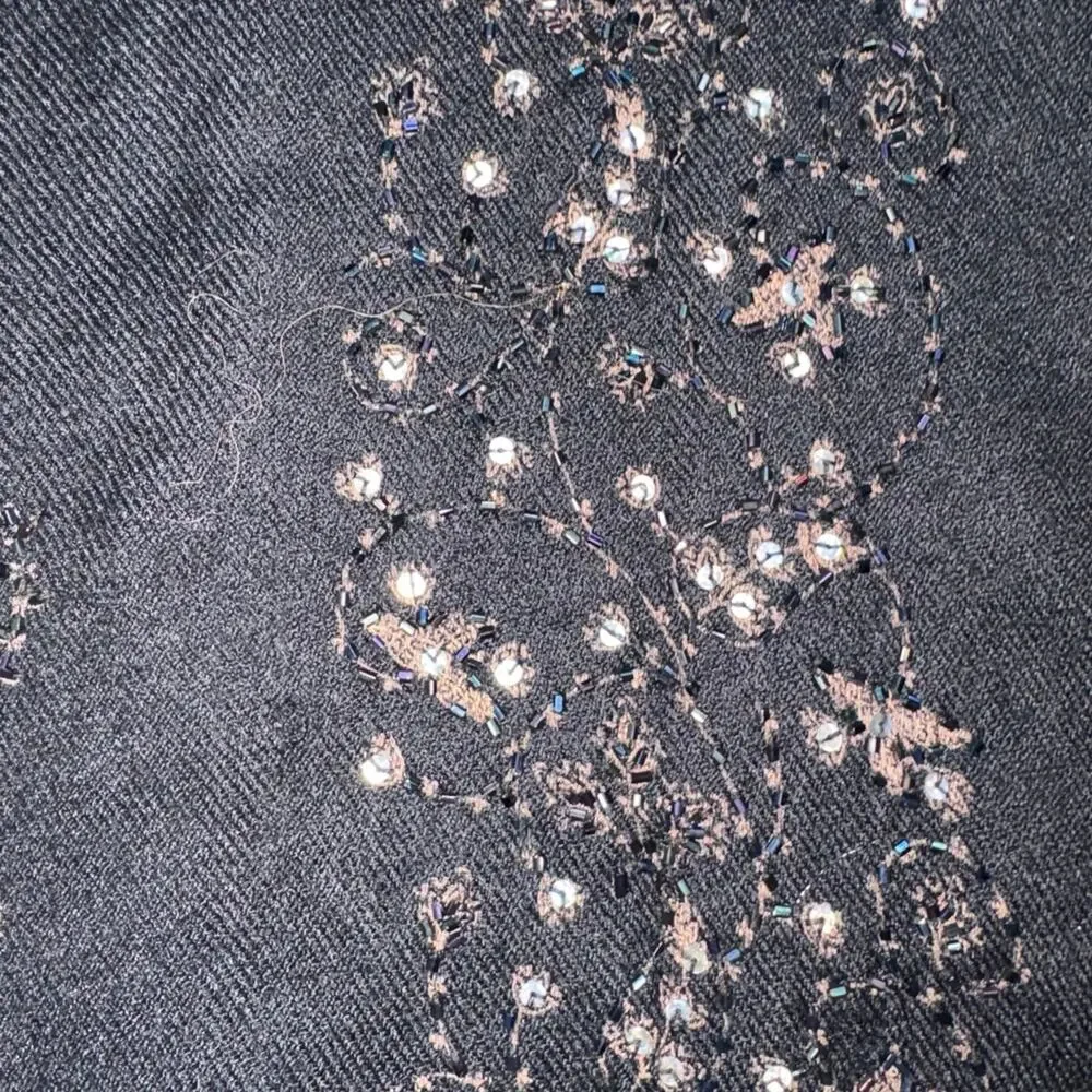 Vintage Kashmir Beaded Sequin Evening Shawl Wrap Scarf Black Fringe